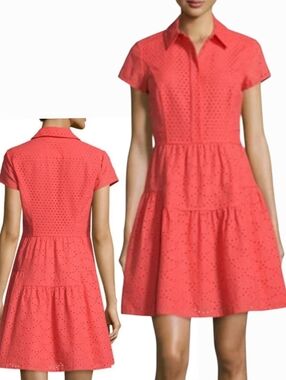 NWT DVF Lace Eyelet Dress Coral Orange Pink Women's 10 Diane von Furstenberg NEW